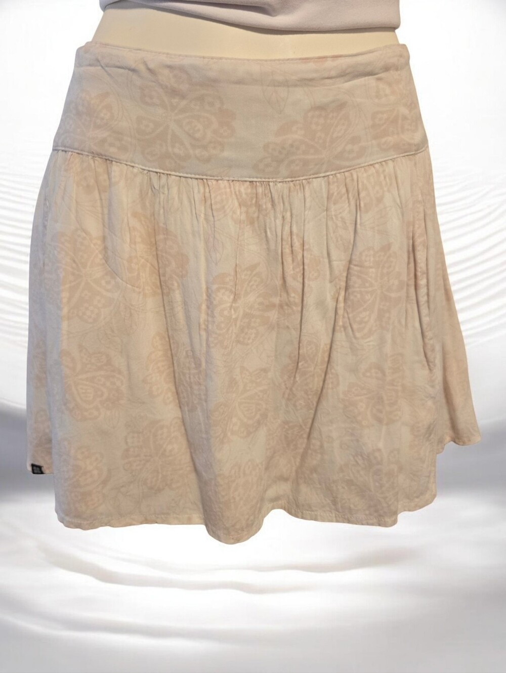 Insight Tan Embroidered Drop Waist Mini Skirt - Size Medium